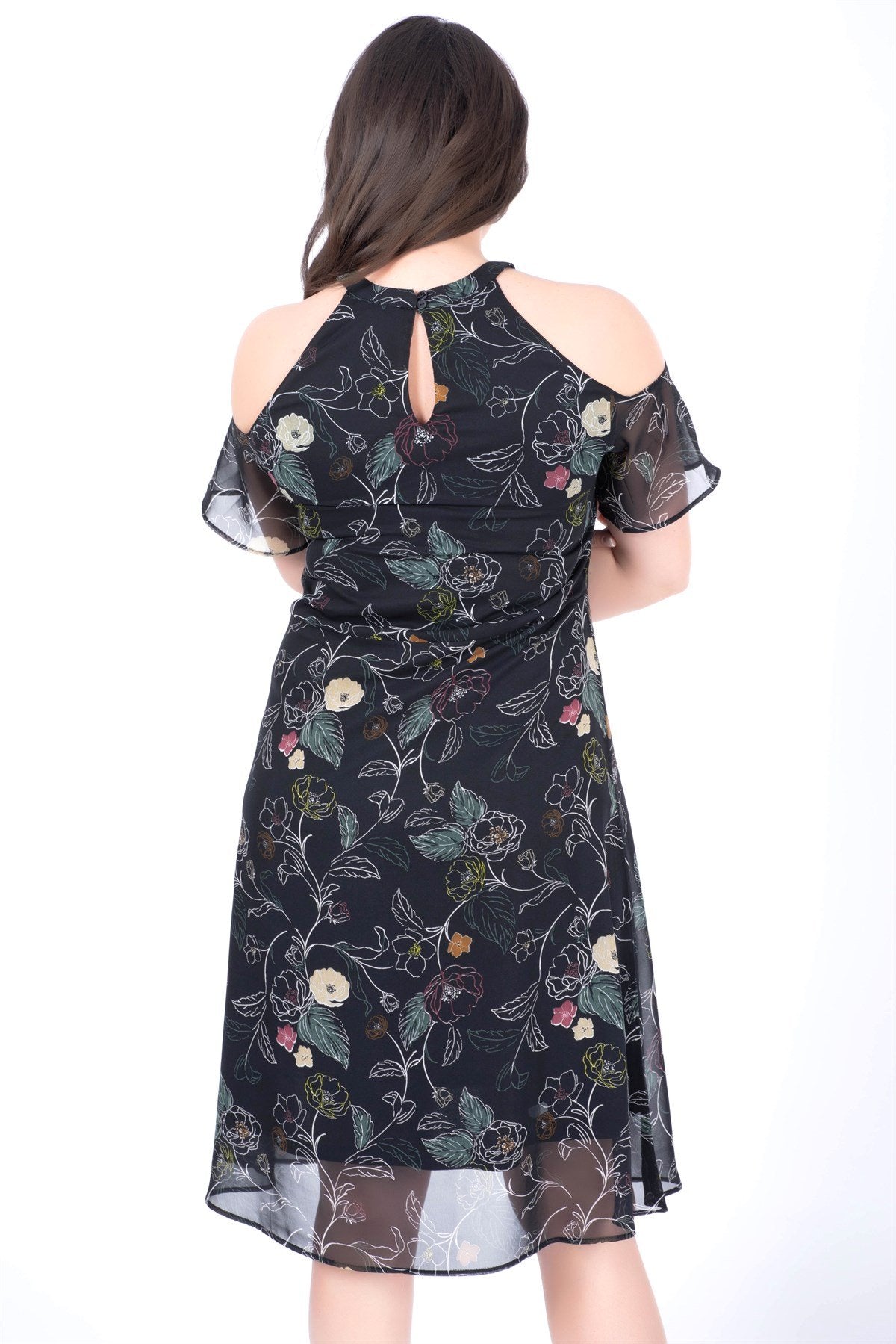 Omuzları Açık Astarlı Şifon Elbise