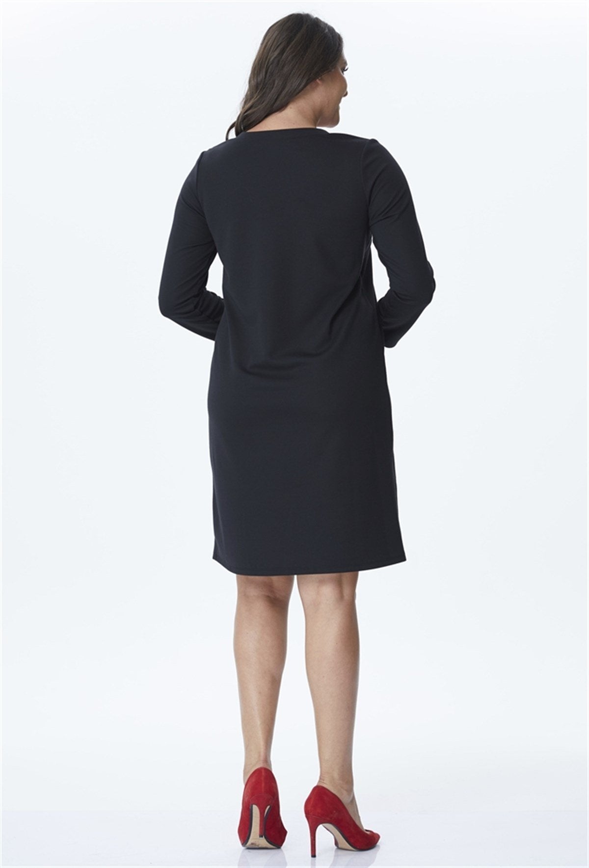 Omuzları Deri Detaylı Punto Elbise