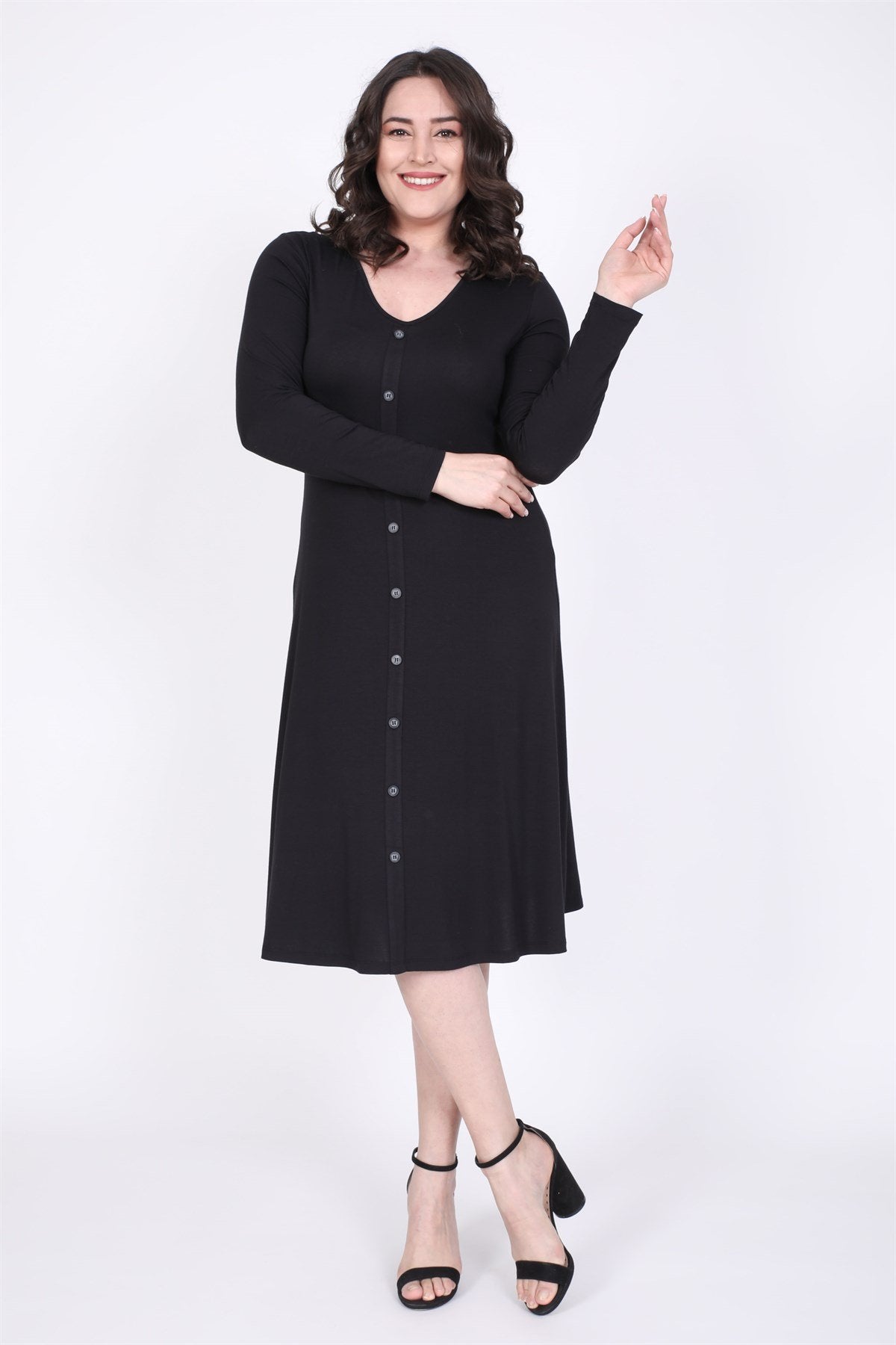 Önden Düğmeli A Kesim Elbise