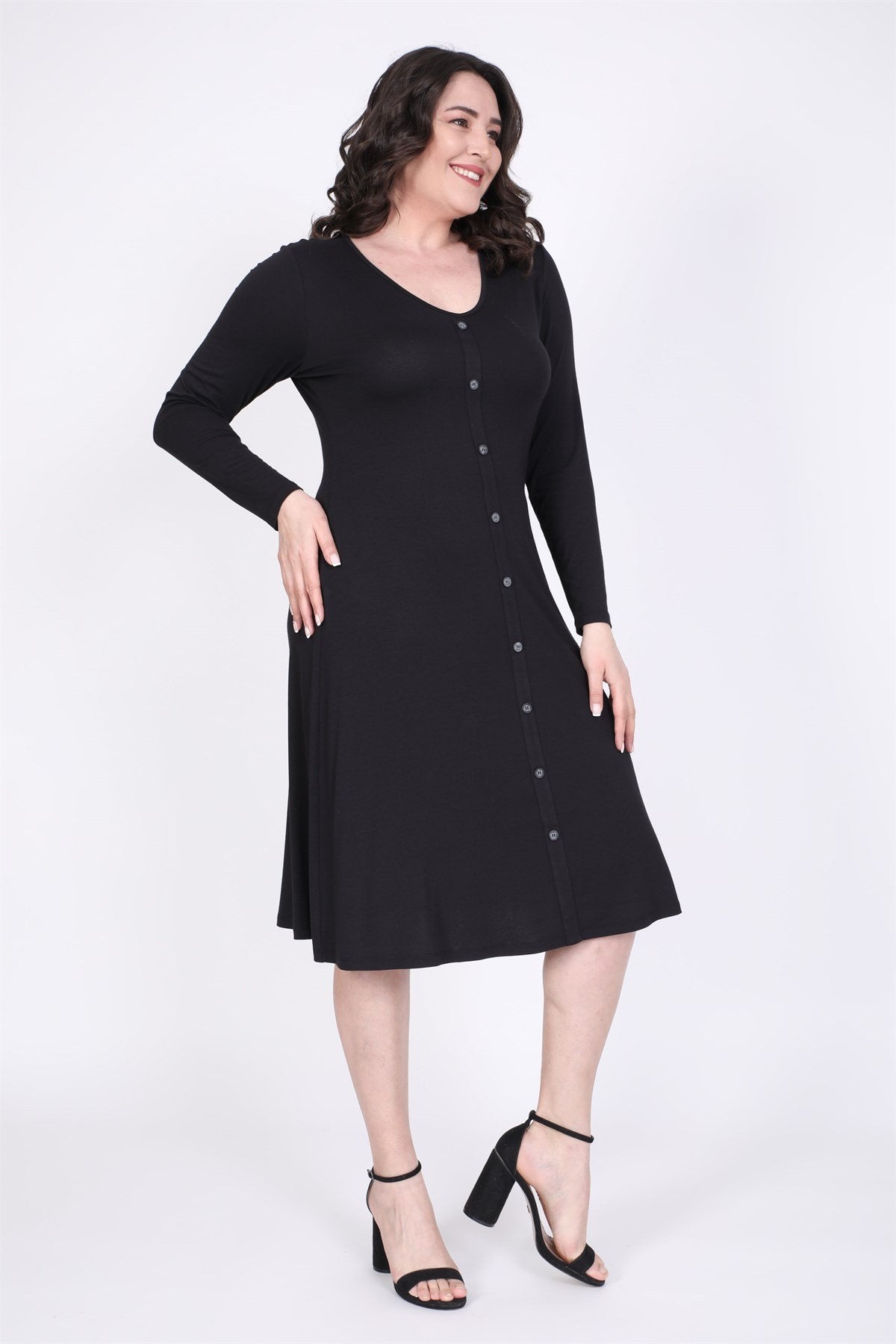 Önden Düğmeli A Kesim Elbise