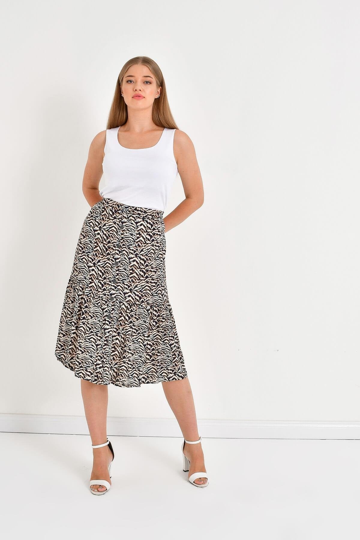 Önden Düğmeli Simli Etek