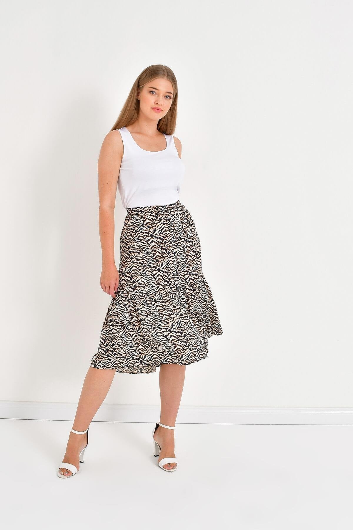 Önden Düğmeli Simli Etek