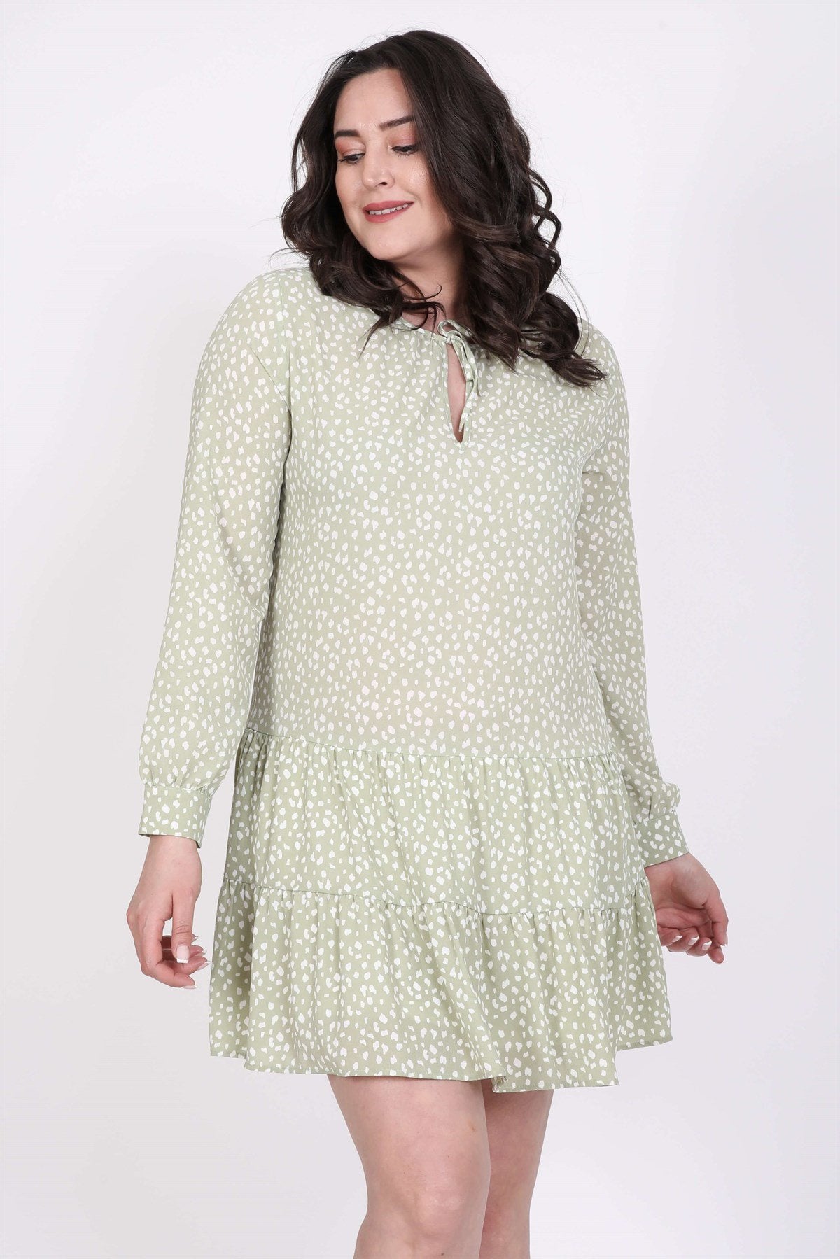 Önü Bağcıklı Eteği Fırfırlı Elbise