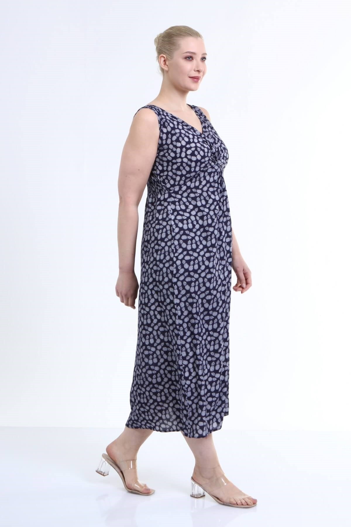 Önü Düğüm Detaylı Askılı Elbise