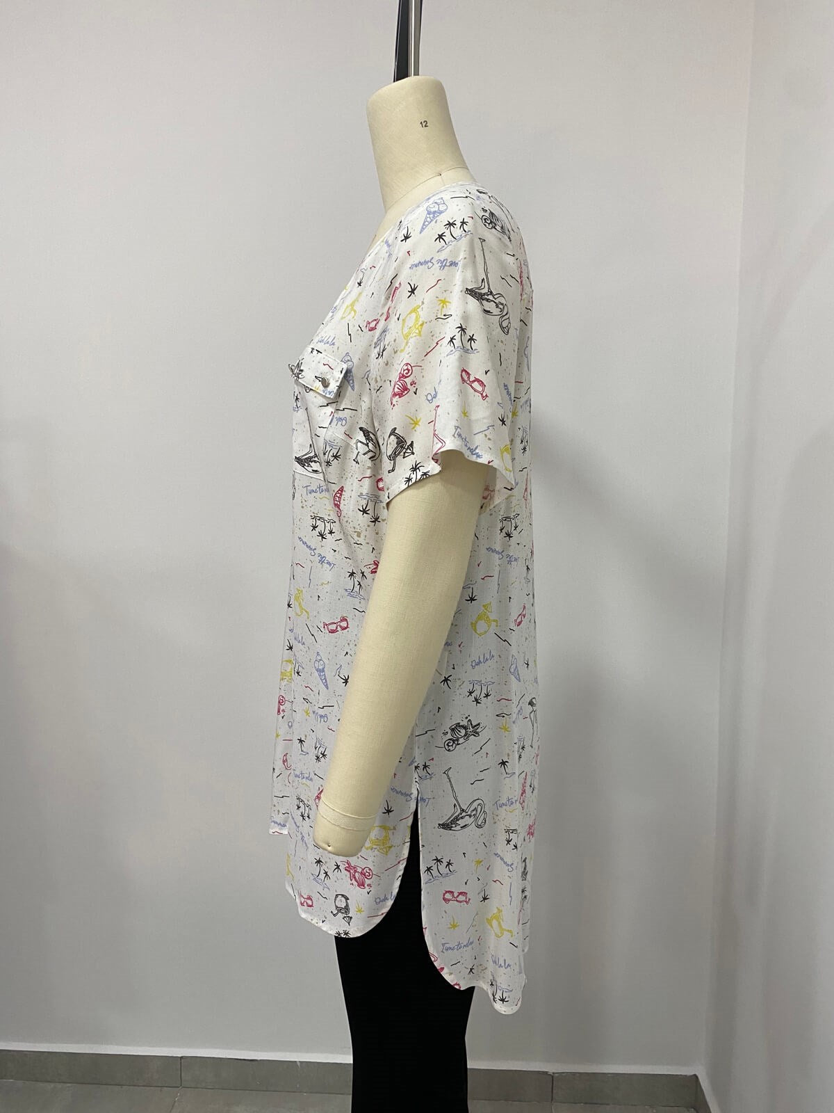 Önü Fermuarlı Cepli Kısa Kollu Tunik