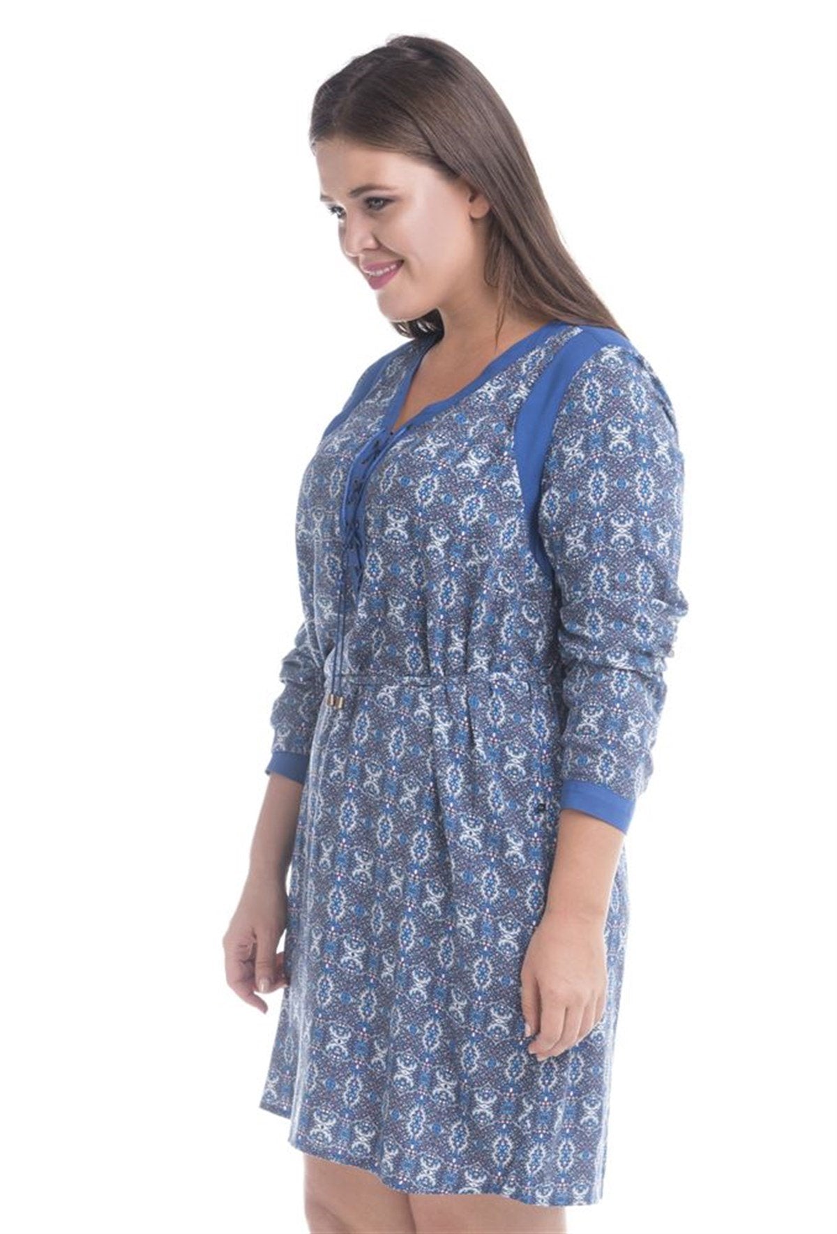 Önü Kuşgözlü Uzun Kollu Elbise