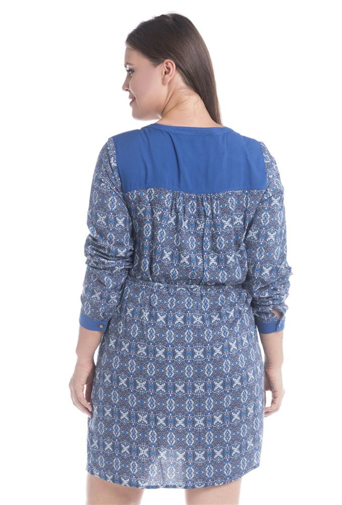 Önü Kuşgözlü Uzun Kollu Elbise