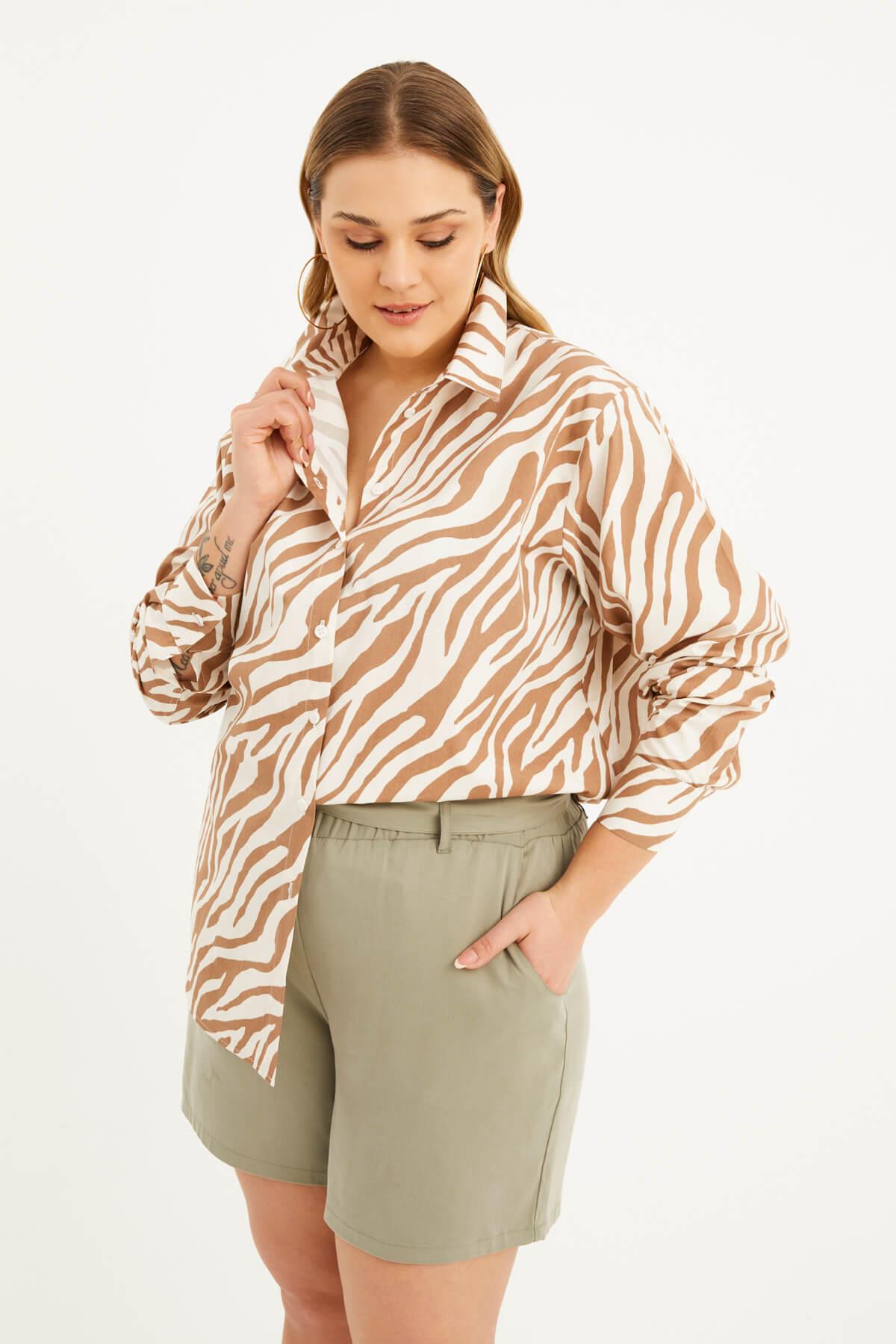 Oversize Desenli Gömlek