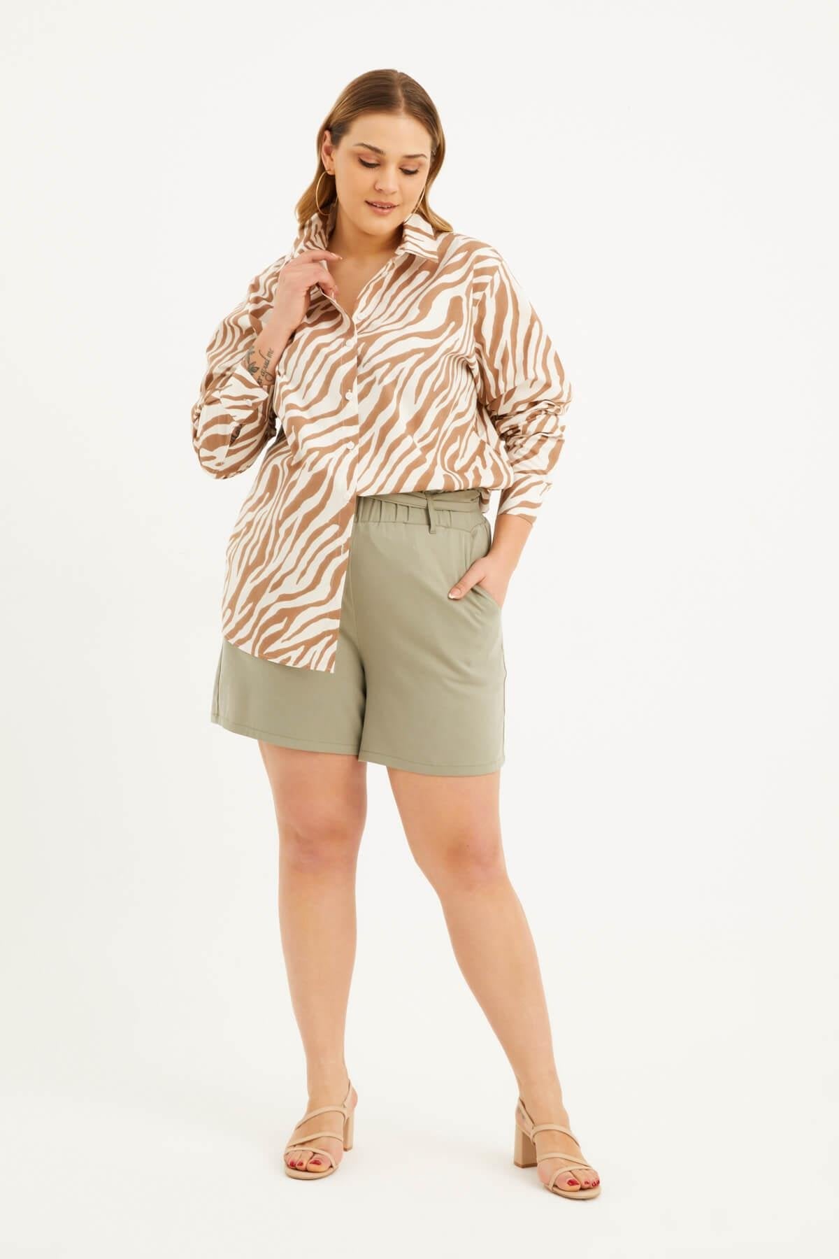 Oversize Desenli Gömlek