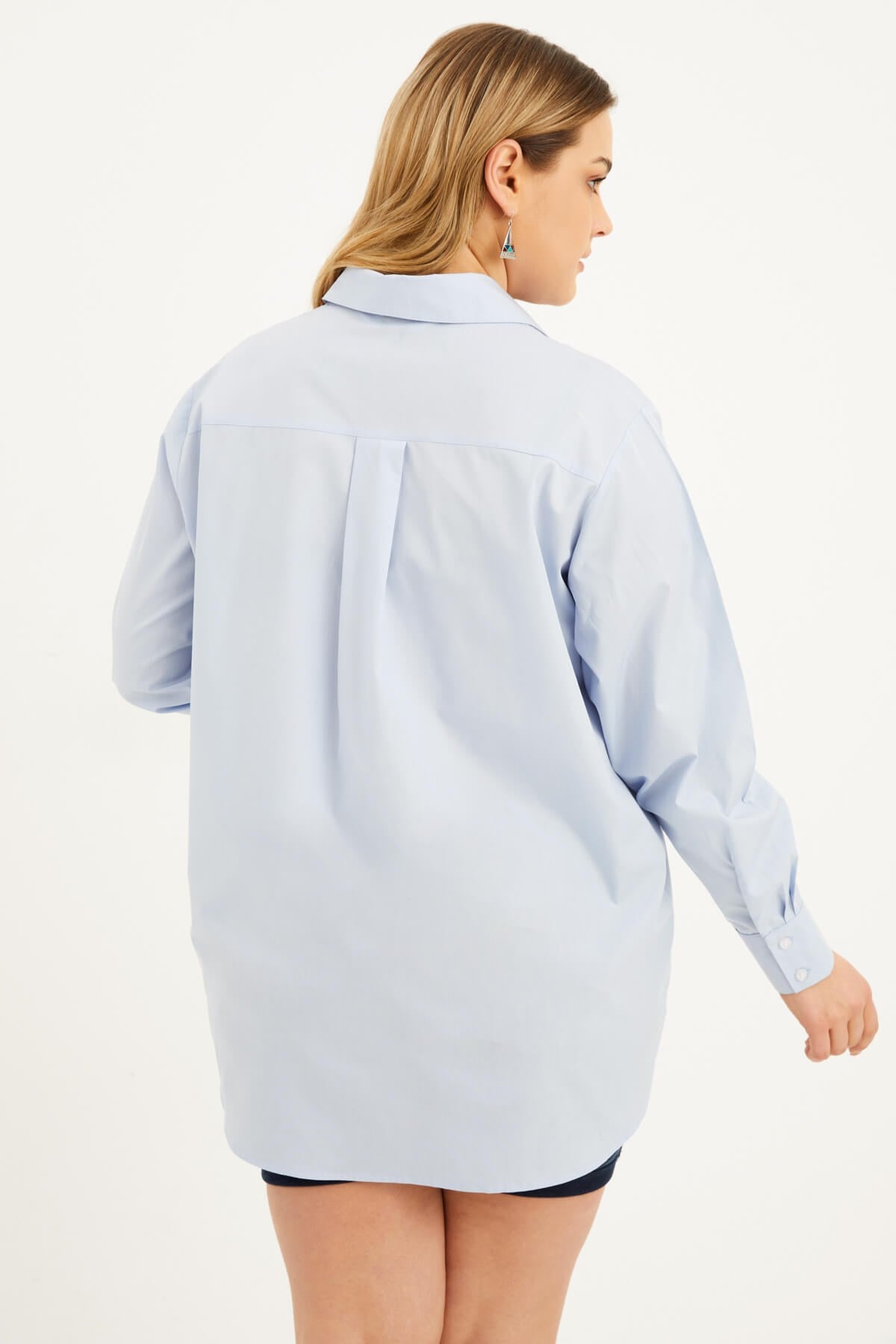 Oversize Taş Baskılı Poplin Gömlek