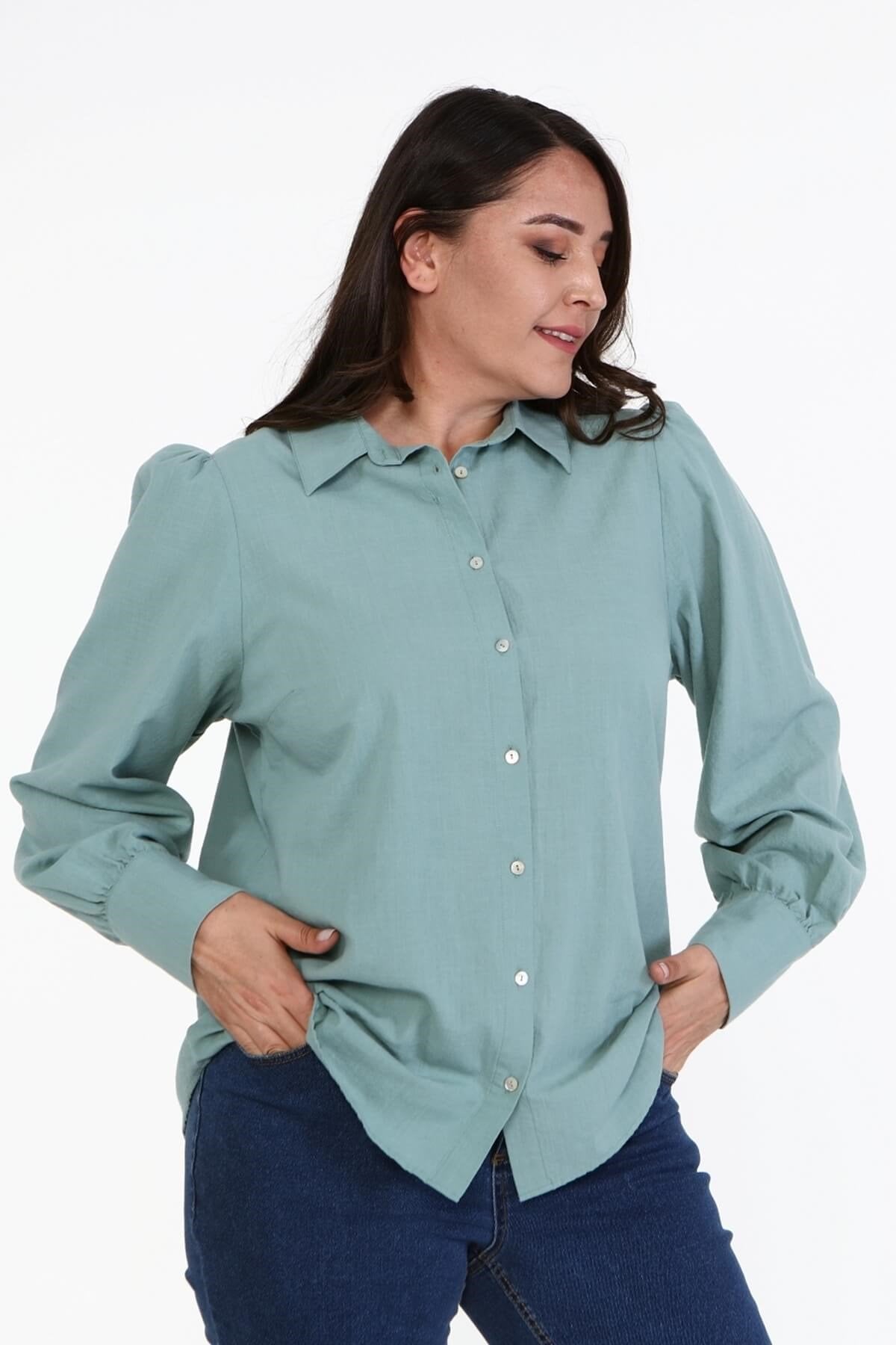 Pamuklu Büzgü Detaylı Gömlek