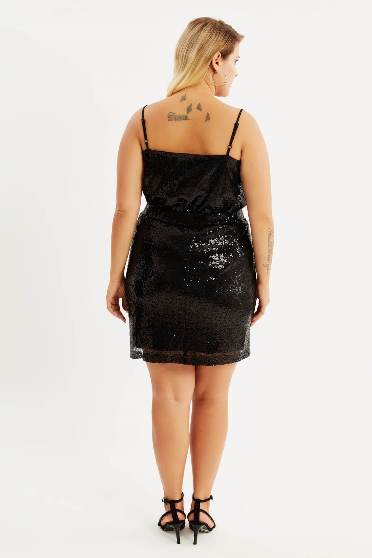 Payetli Beli Lastikli Yırtmaçlı Mini Etek