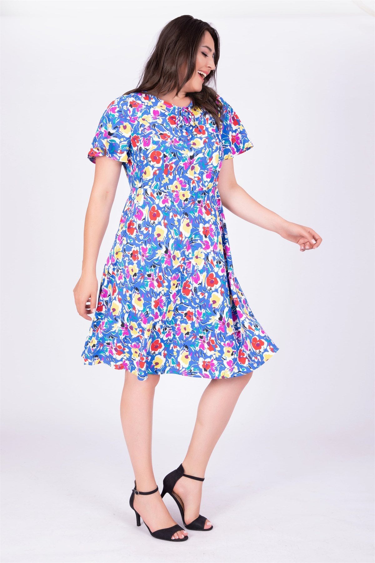 Pelerin Kol Çiçekli Elbise