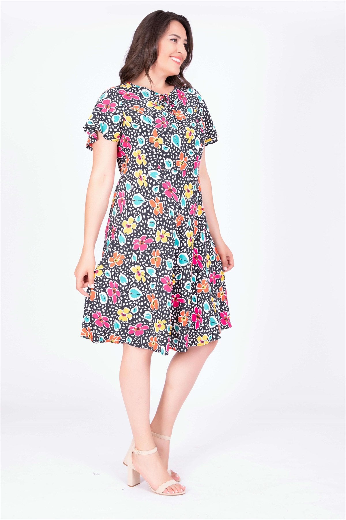 Pelerin Kol Çiçekli Elbise