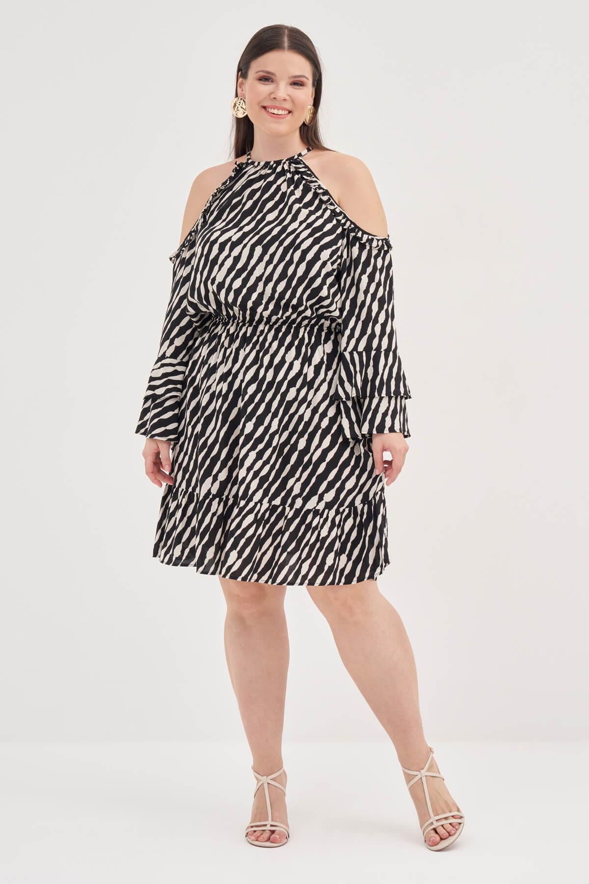 Pencere Detaylı Volanlı Elbise