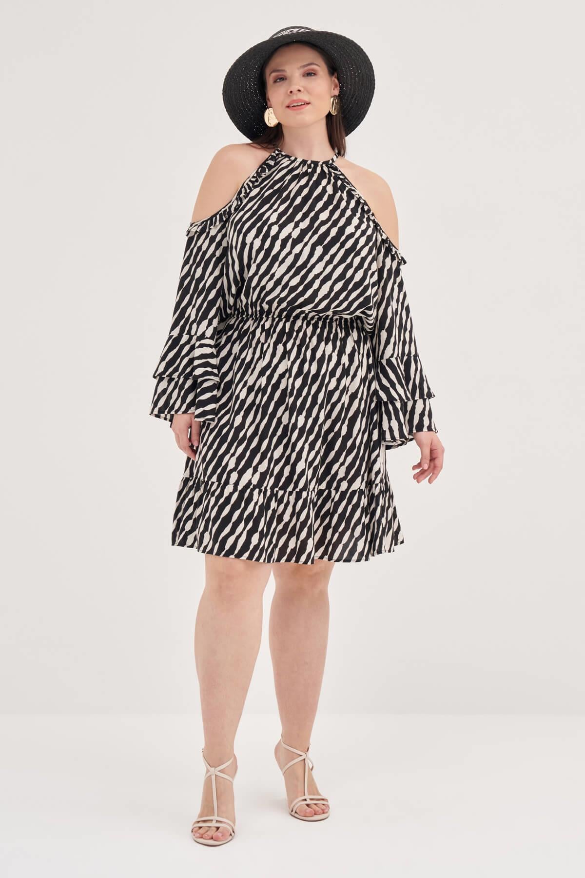 Pencere Detaylı Volanlı Elbise