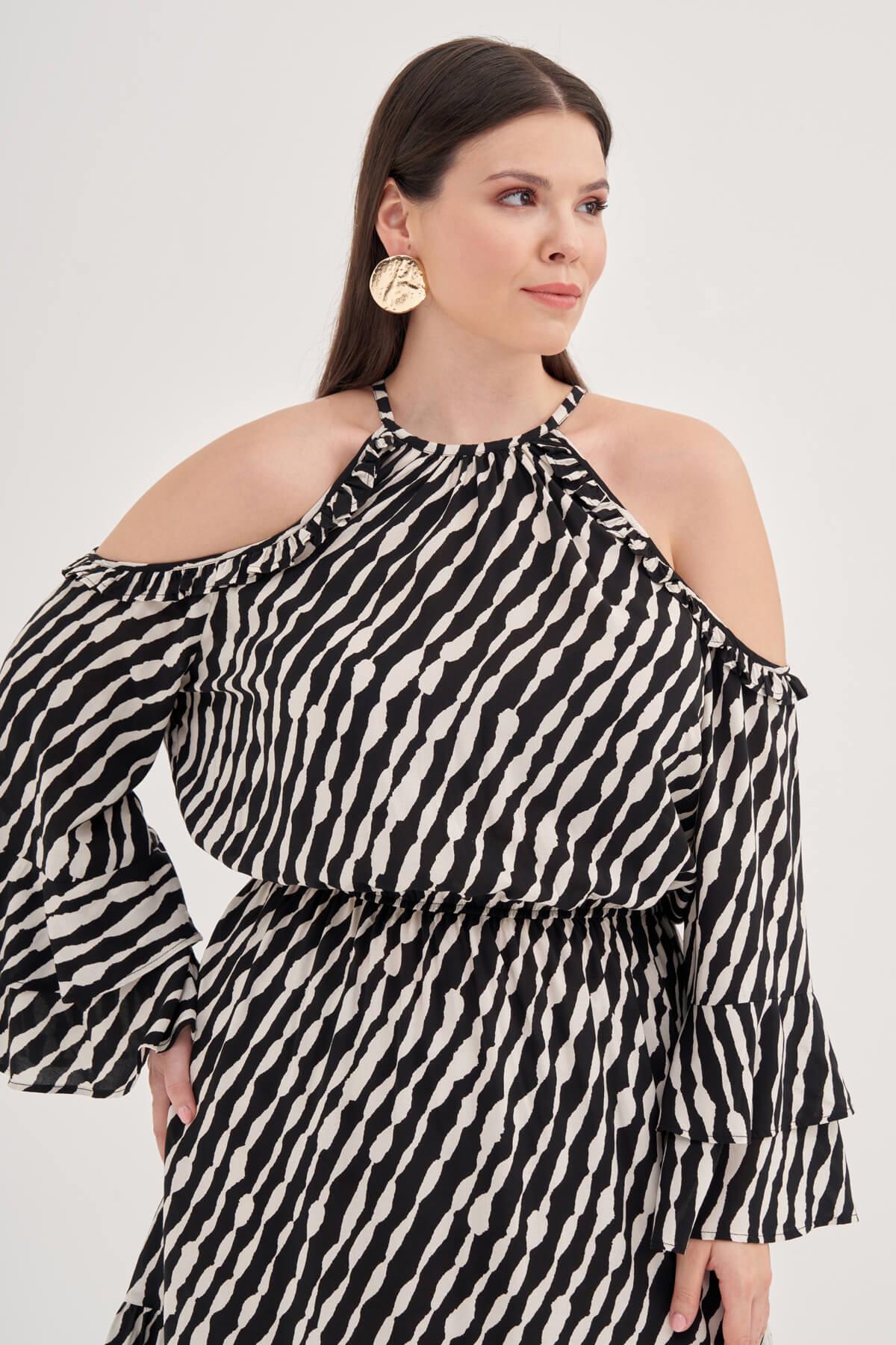 Pencere Detaylı Volanlı Elbise