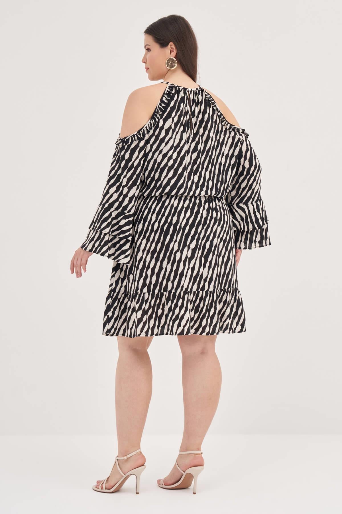 Pencere Detaylı Volanlı Elbise