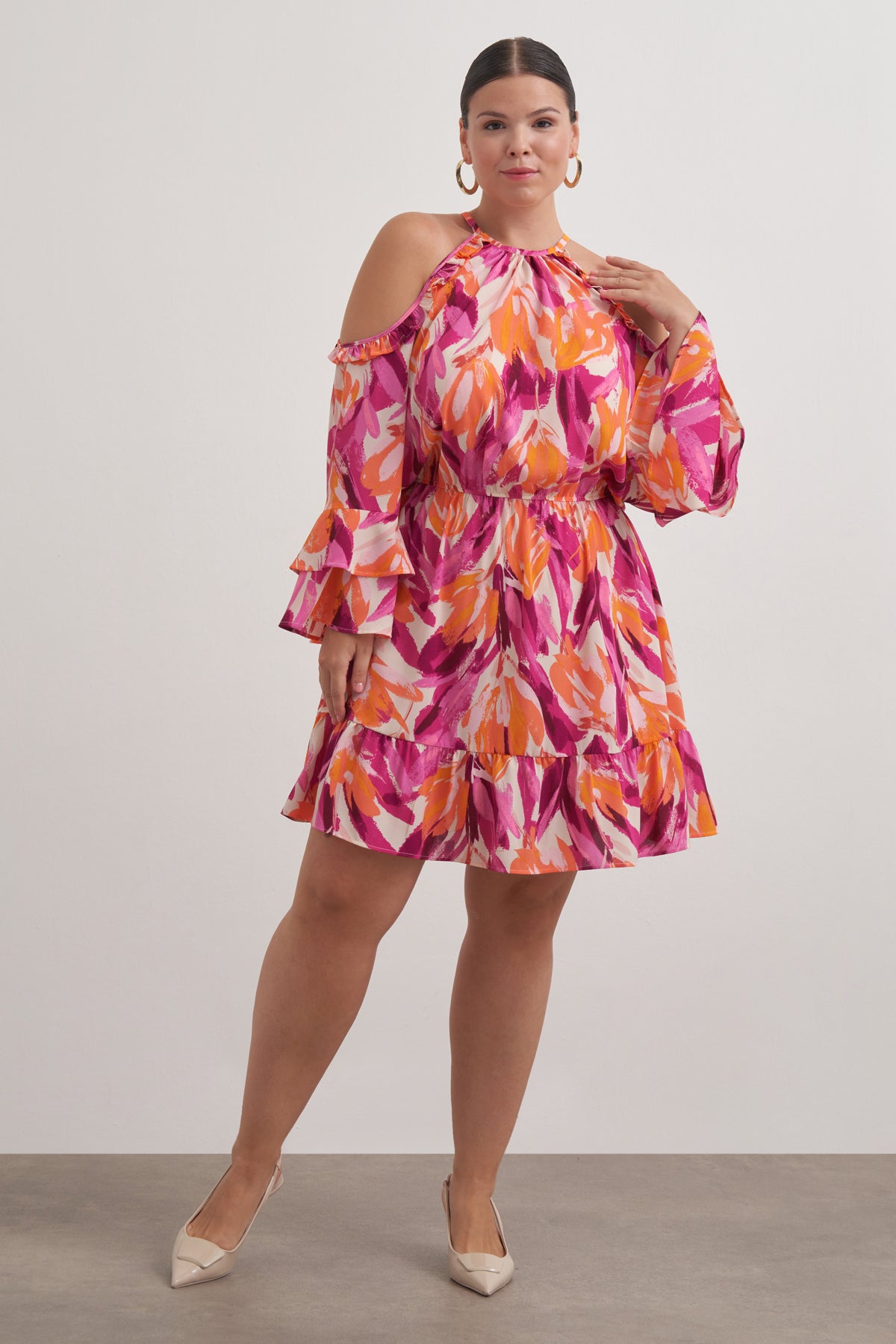 Pencere Detaylı Volanlı Elbise