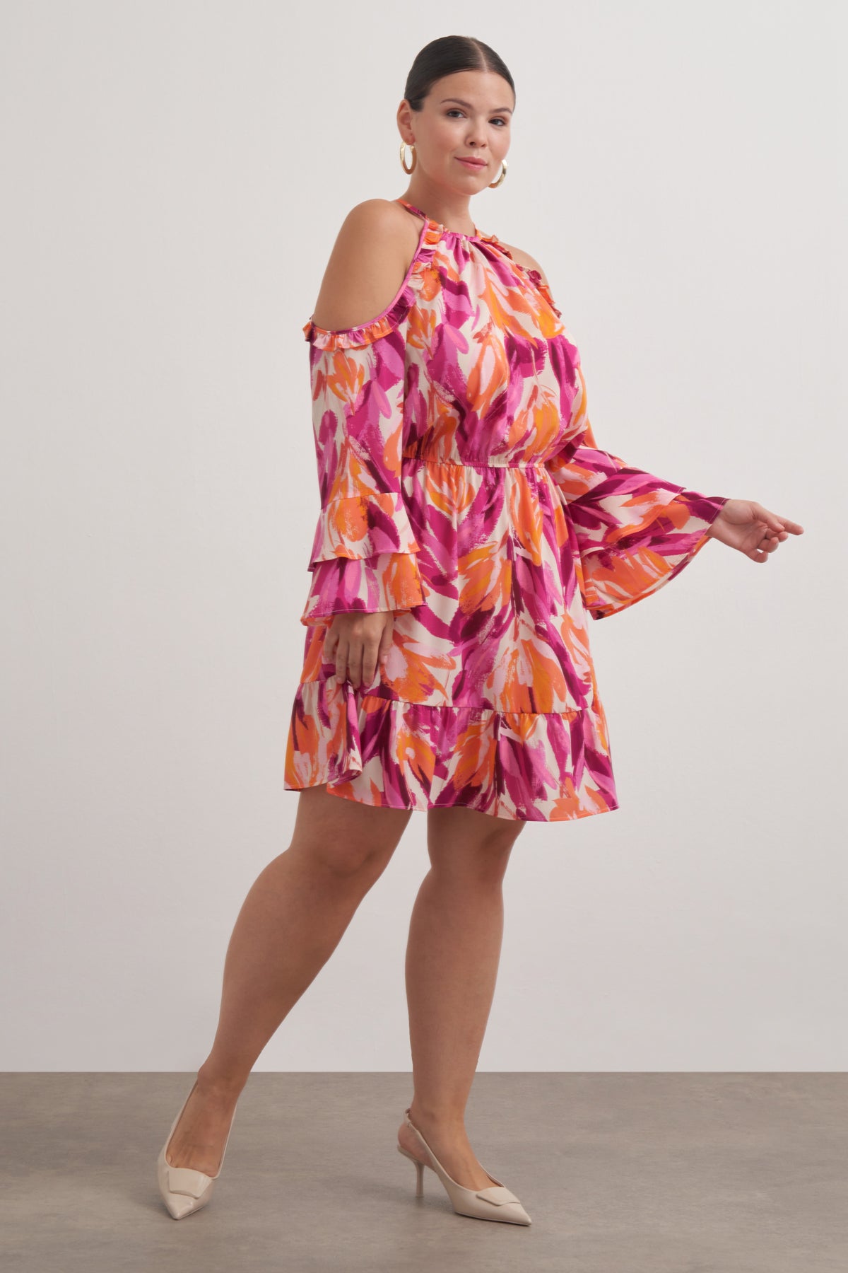 Pencere Detaylı Volanlı Elbise