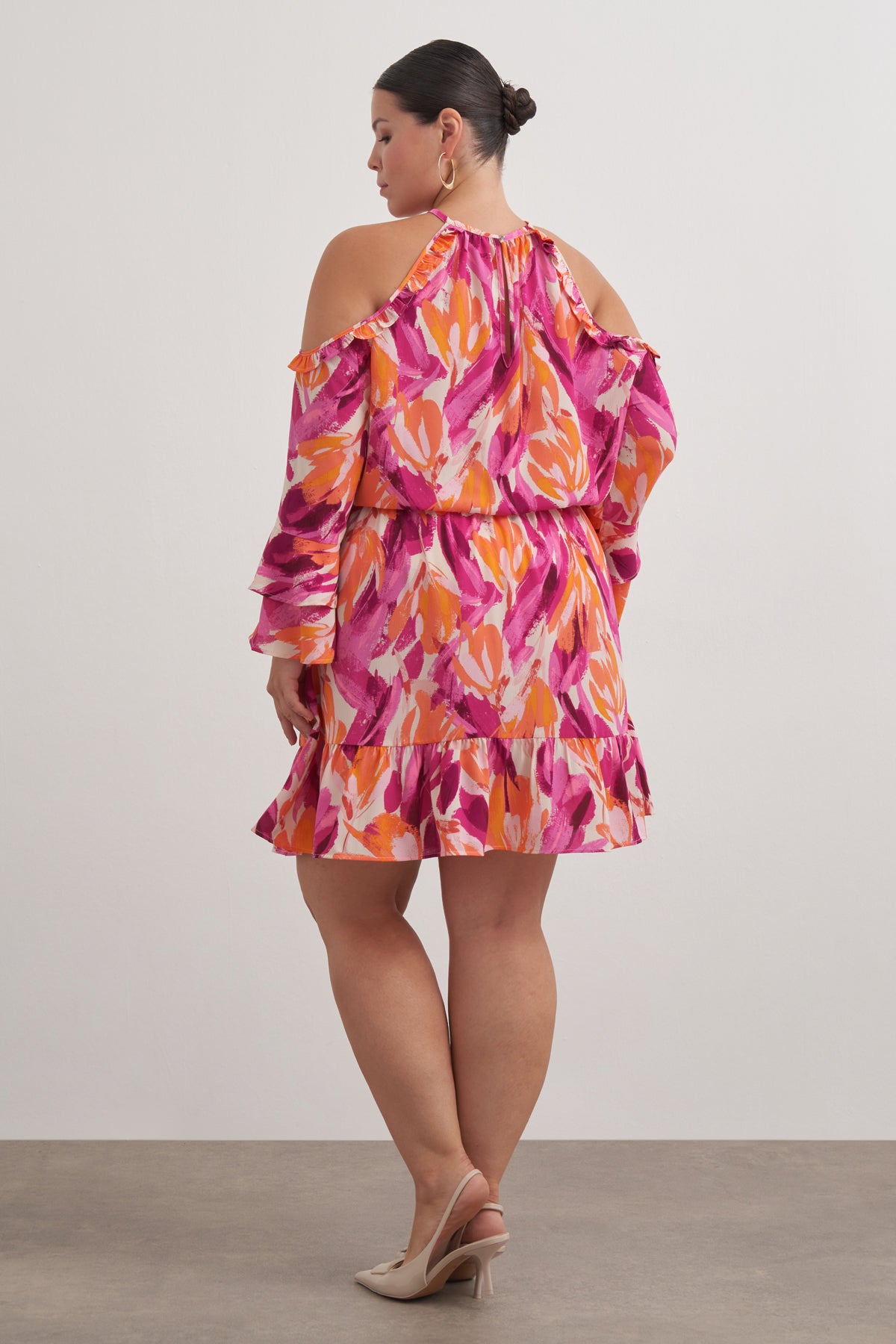 Pencere Detaylı Volanlı Elbise