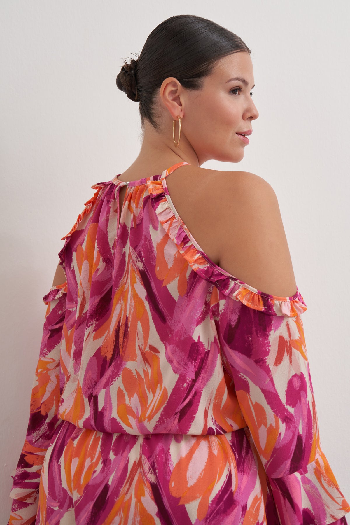 Pencere Detaylı Volanlı Elbise