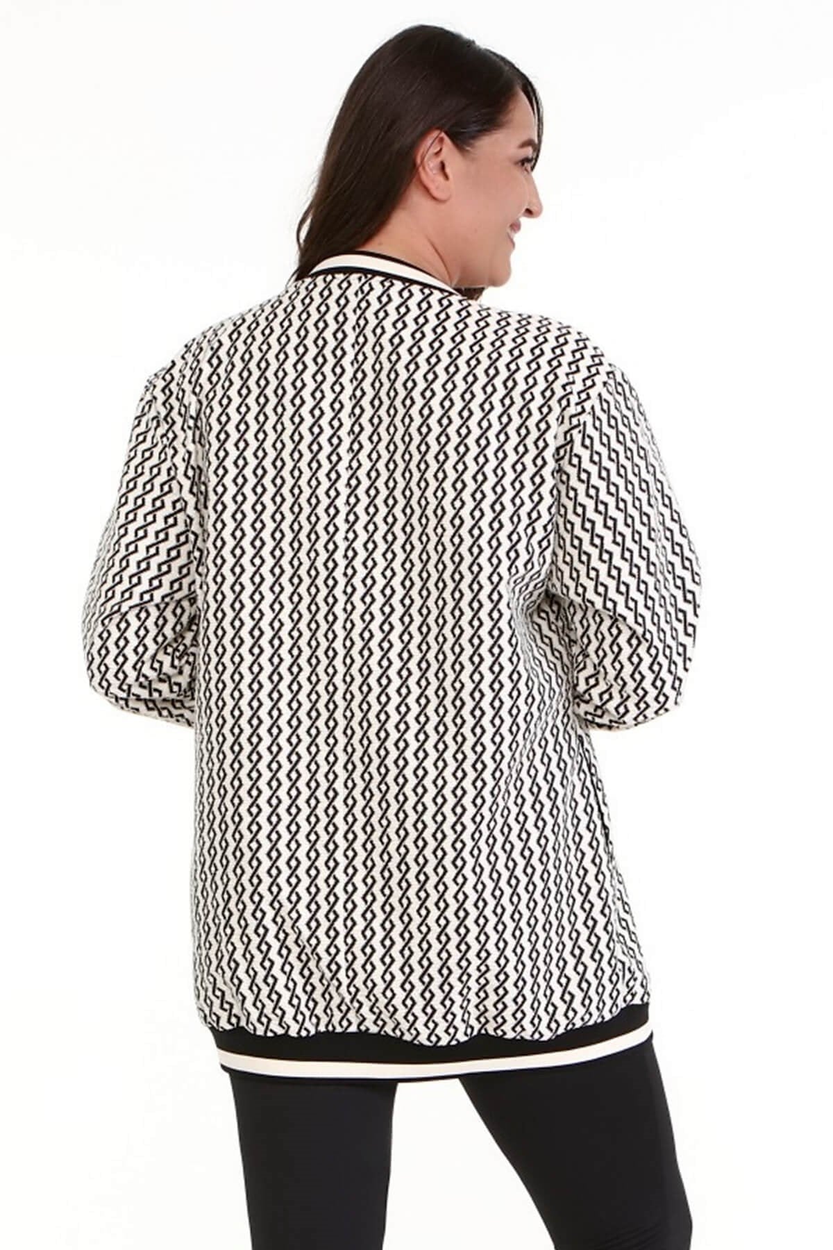 Ribana Detaylı Desenli Uzun Ceket