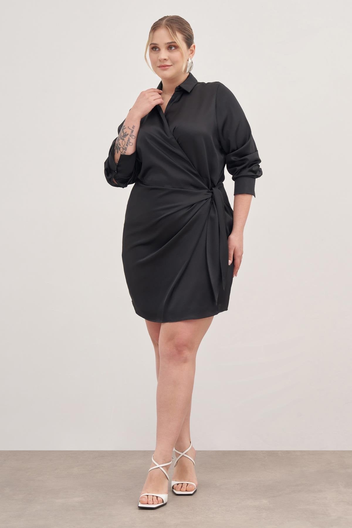 Saten Anvelop Bağlamalı Elbise