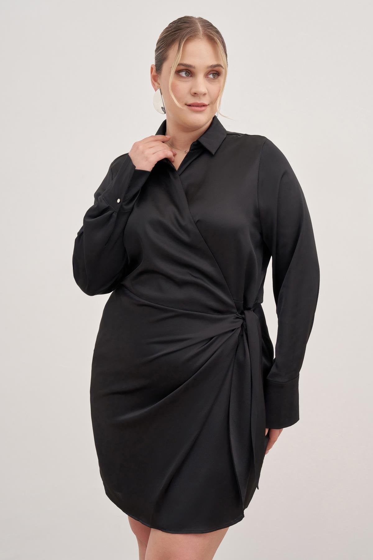 Saten Anvelop Bağlamalı Elbise