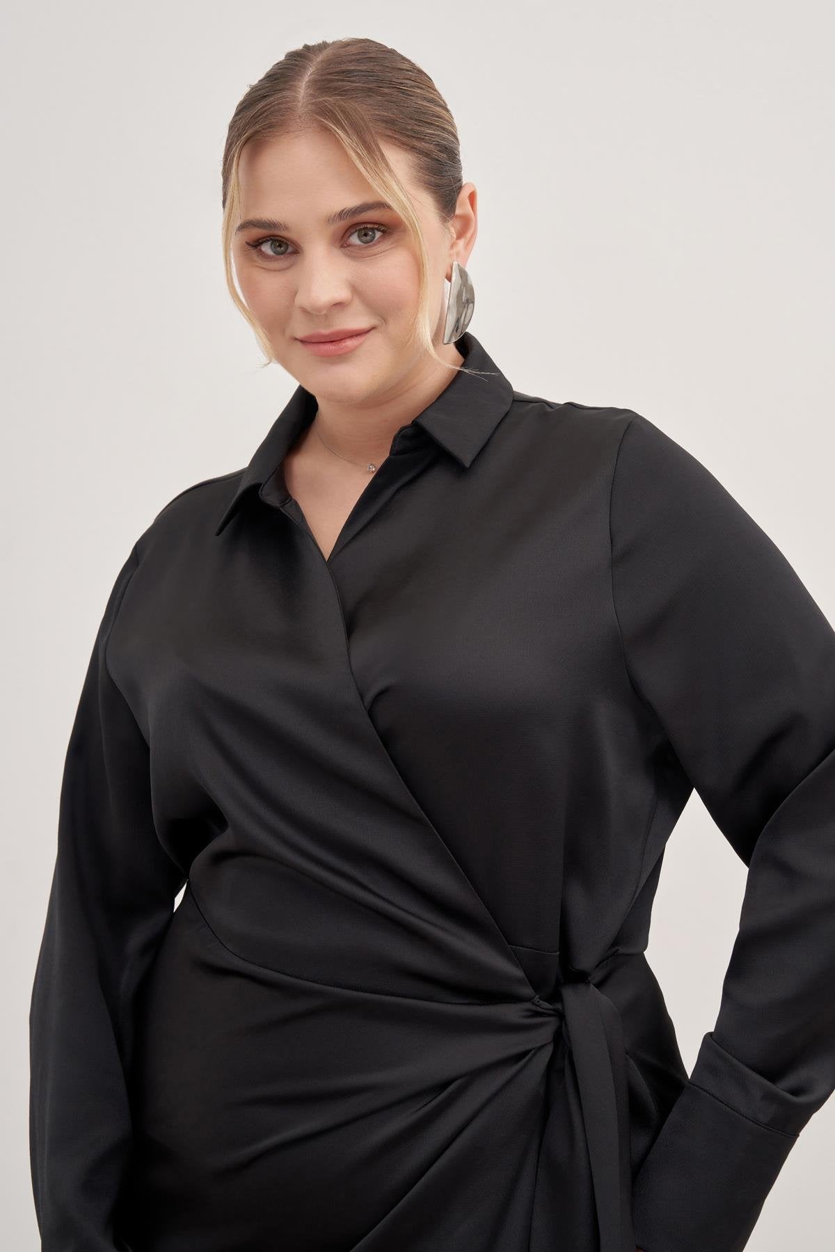 Saten Anvelop Bağlamalı Elbise