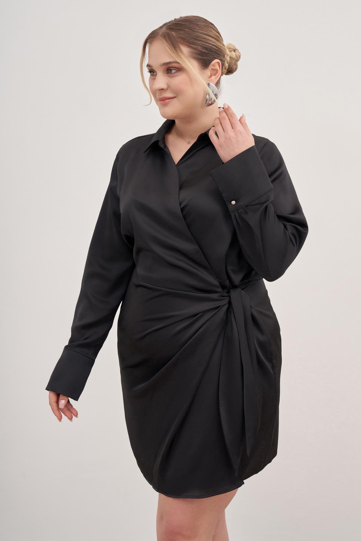 Saten Anvelop Bağlamalı Elbise