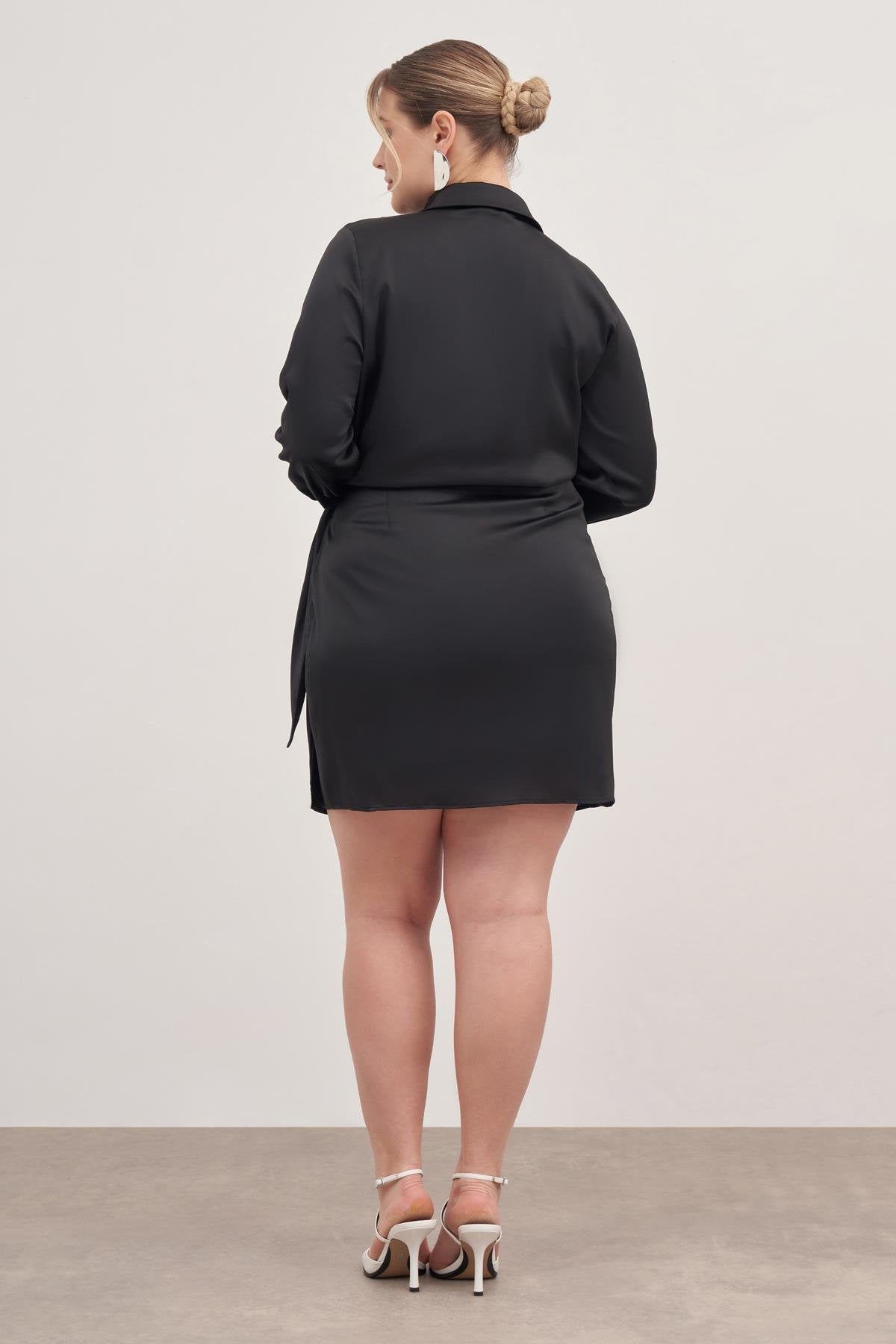 Saten Anvelop Bağlamalı Elbise