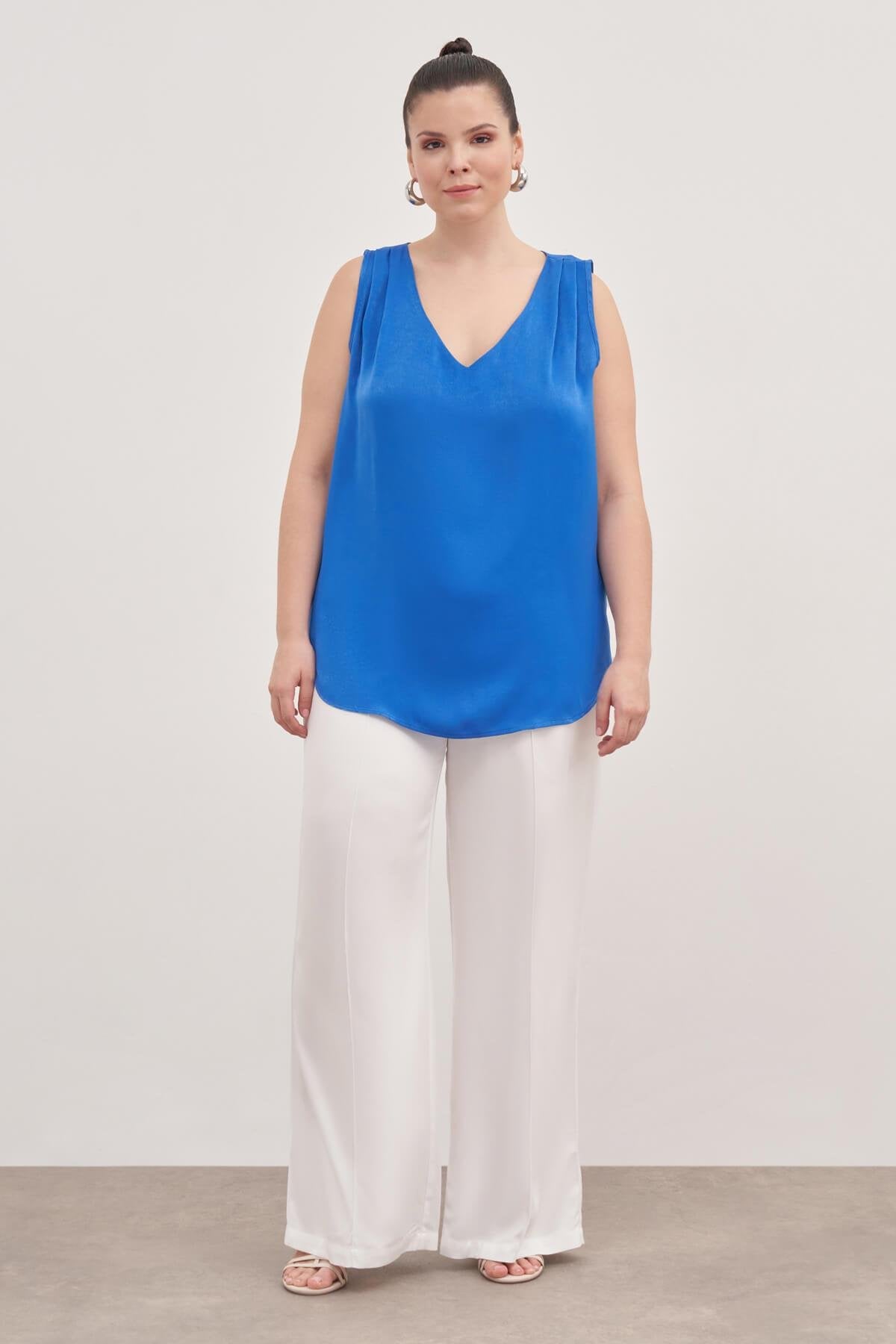 Saten Pile Detay Bluz