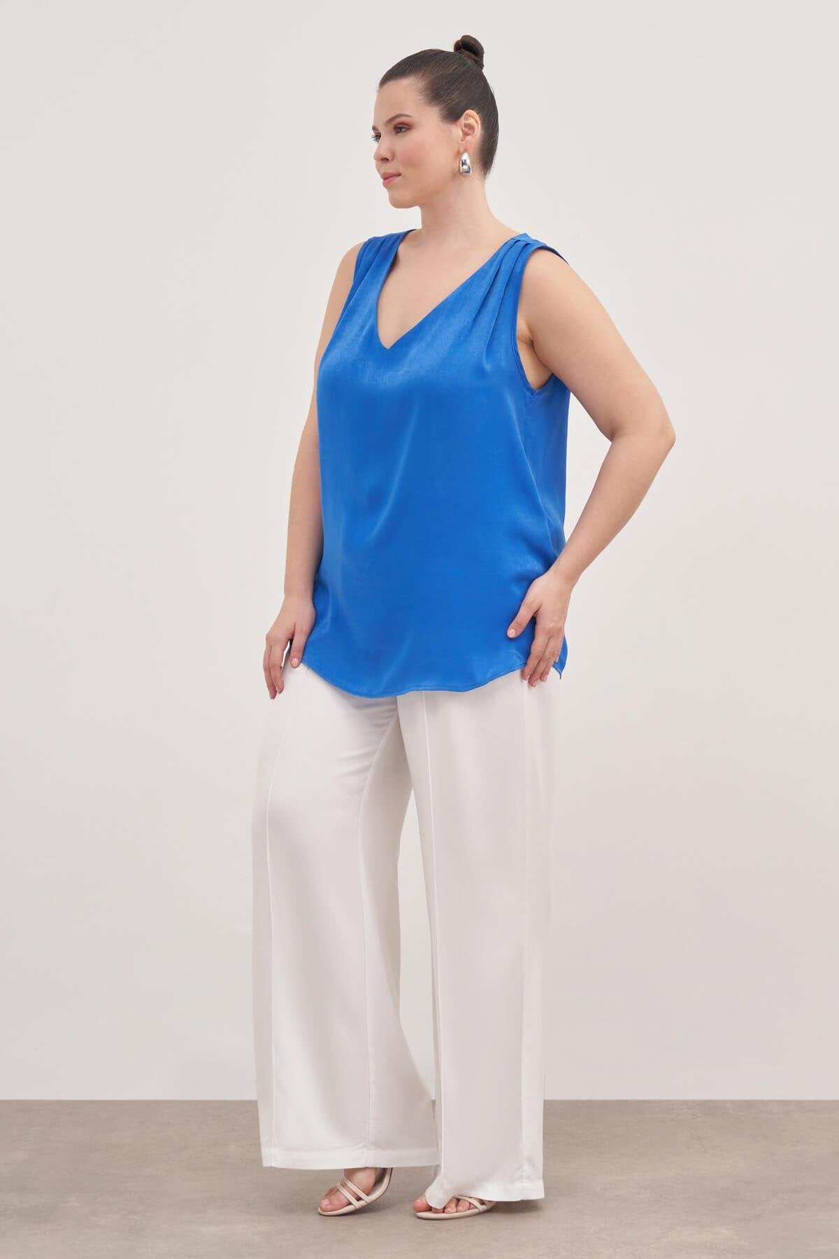 Saten Pile Detay Bluz