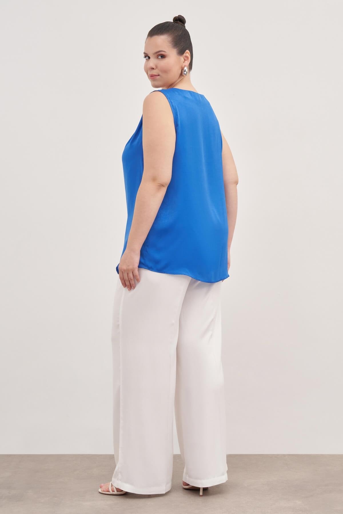 Saten Pile Detay Bluz