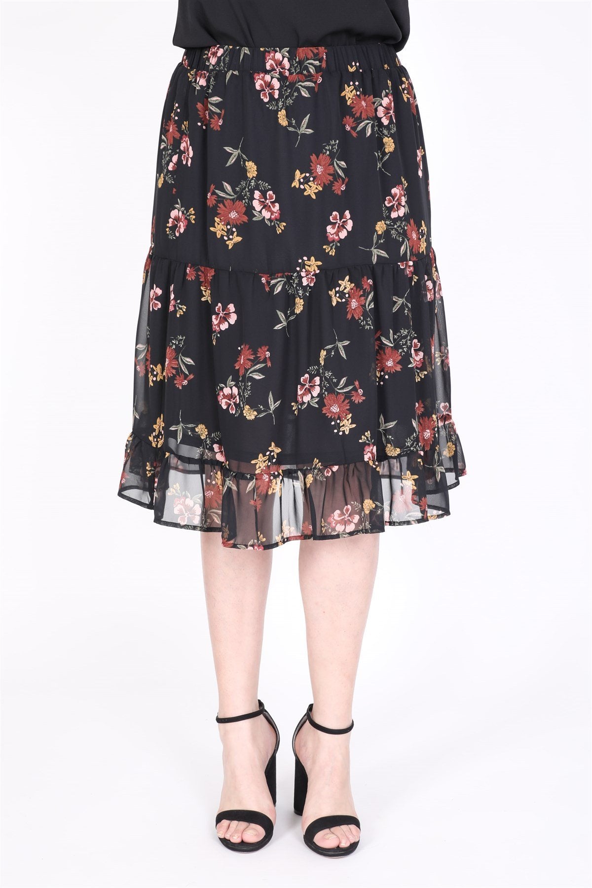 Şifon Çiçekli Etek