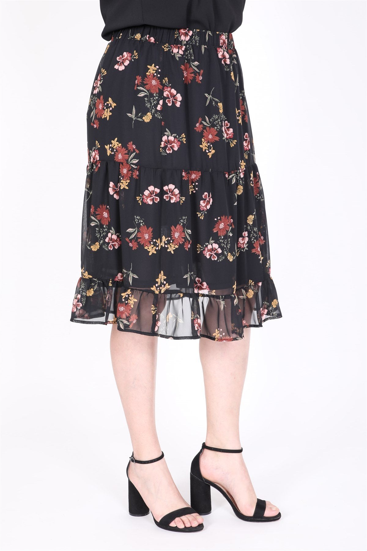 Şifon Çiçekli Etek