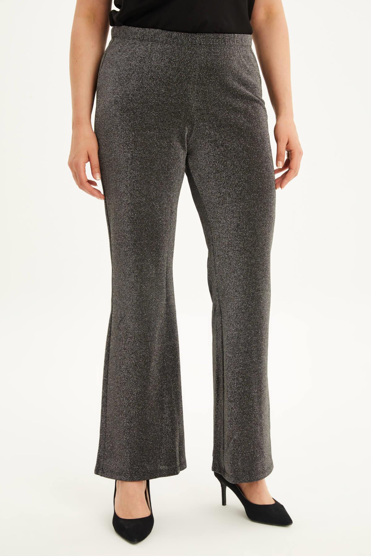 Simli Beli Lastikli İspanyol Paça Pantolon