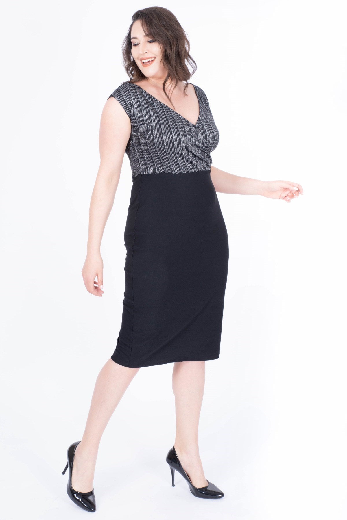 Simli Damla Yaka Anvelop Elbise