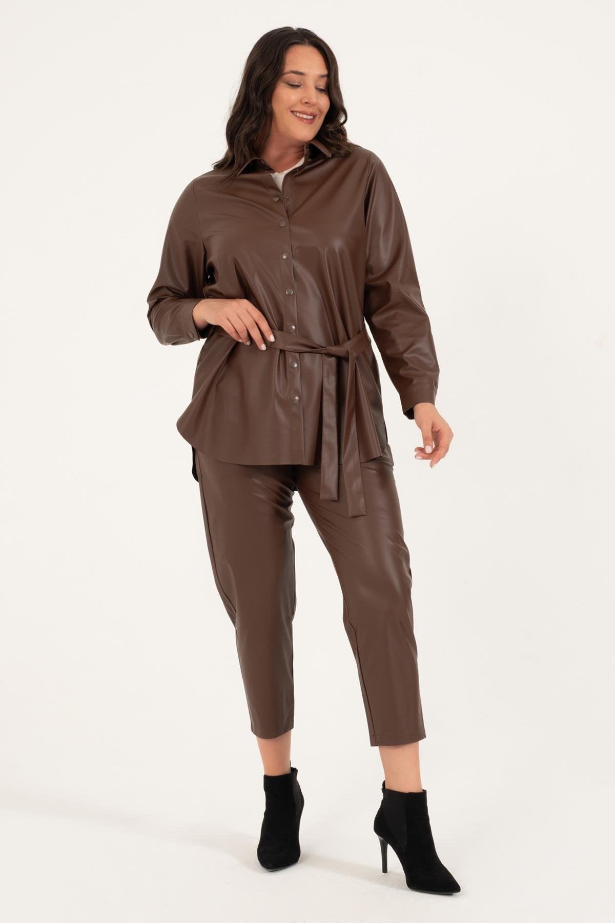 Suni Deri Kuşaklı Gömlek Ceket