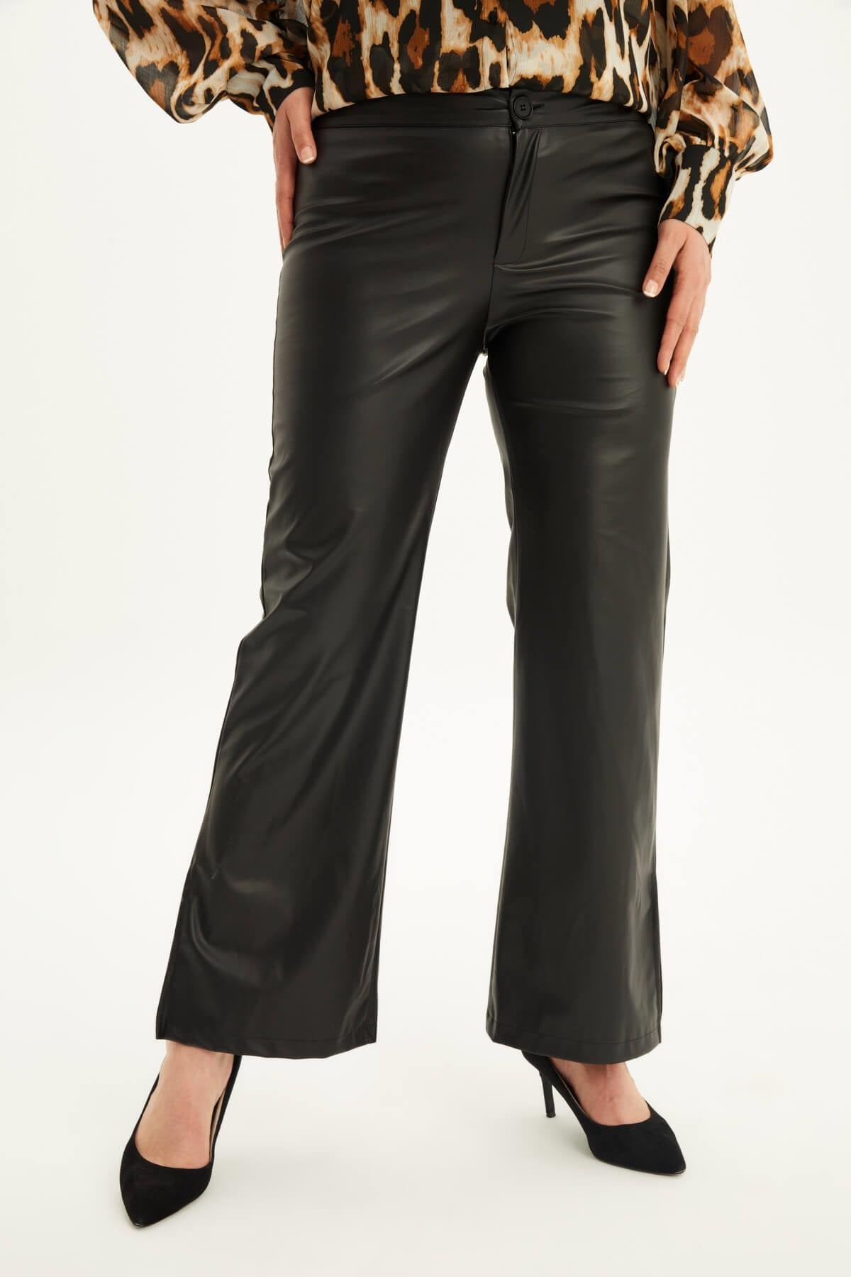 Suni Deri Yanı Yırtmaçlı Pantolon