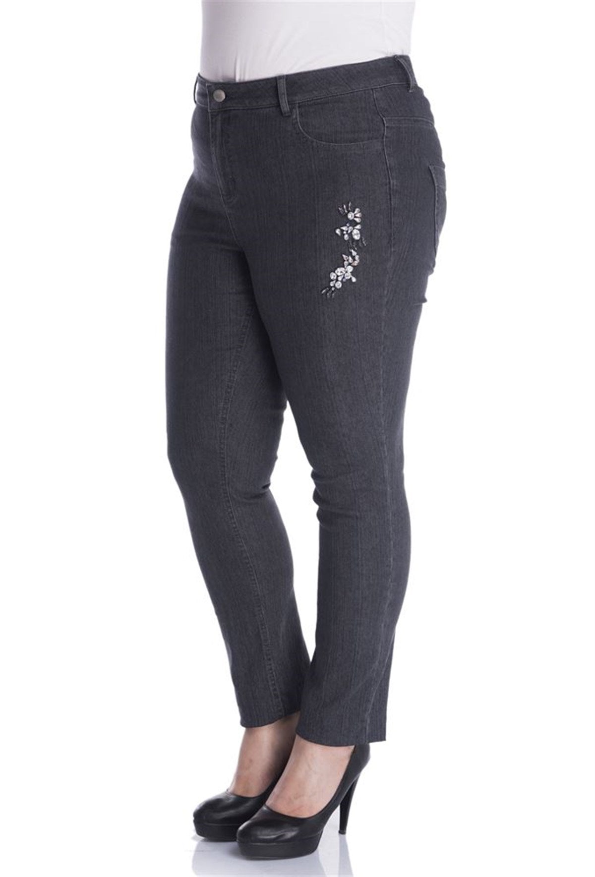 Süs Taşlı 5 Cep Denim Pantolon