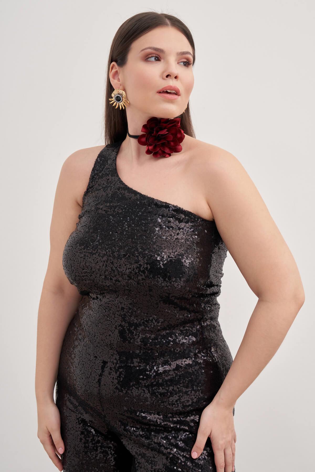 Tek Omuz Astarlı Payetli Top