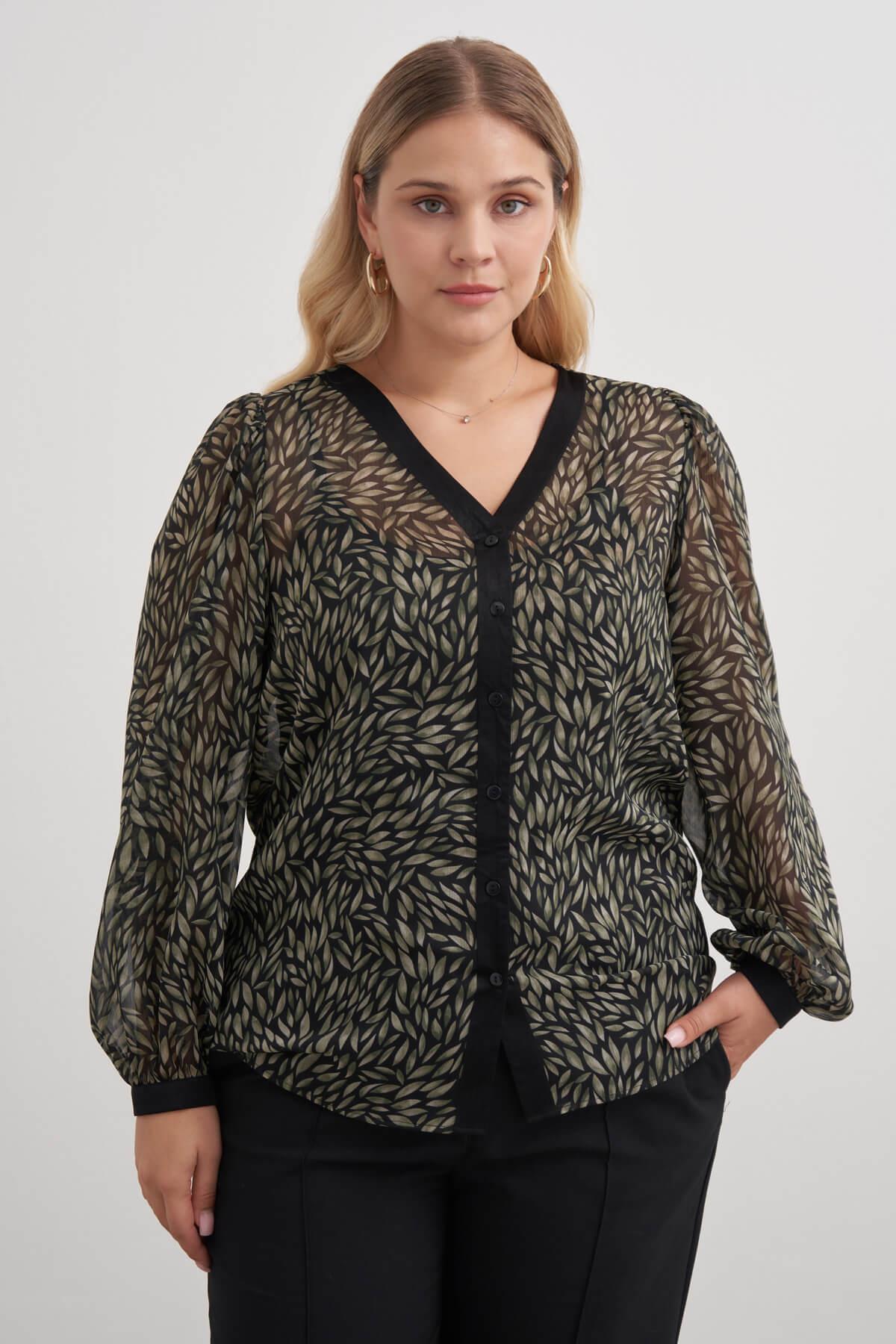 V Yaka Dökümlü  Şifon Bluz