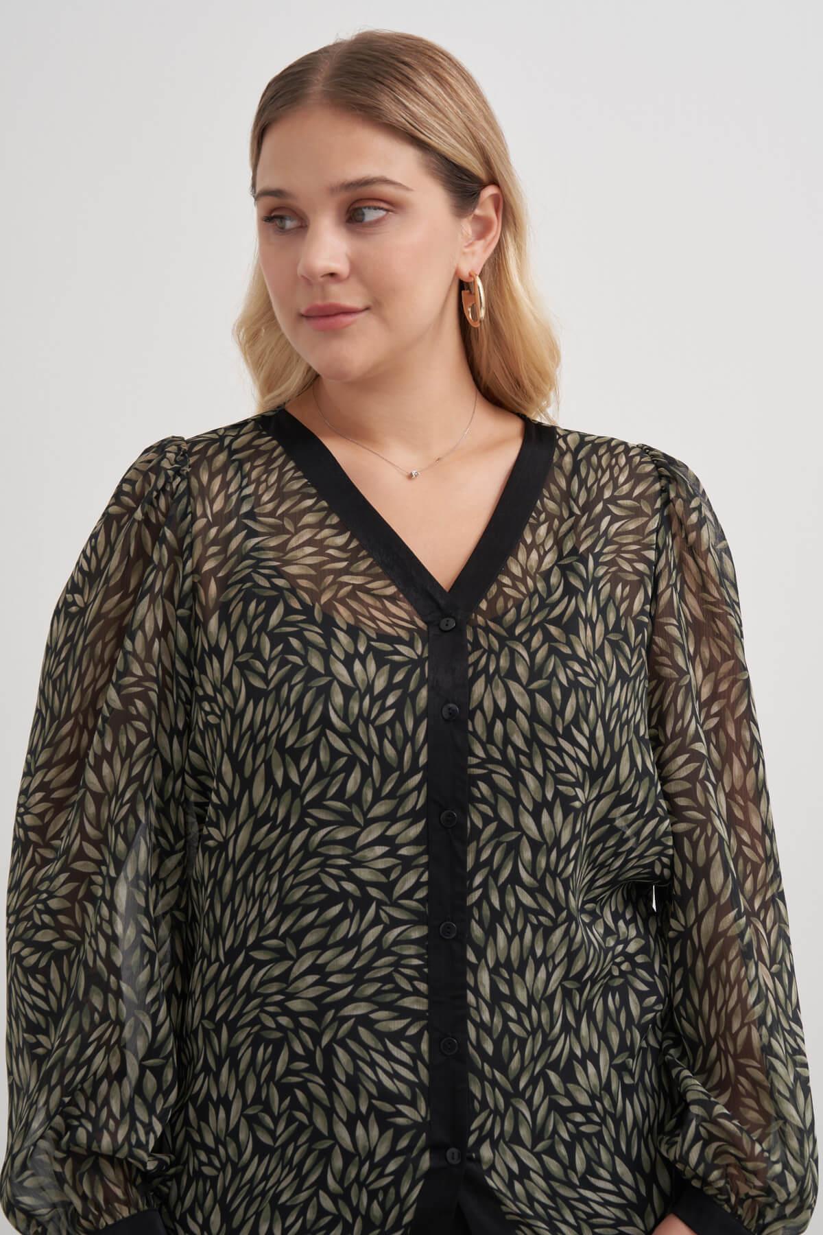 V Yaka Dökümlü  Şifon Bluz