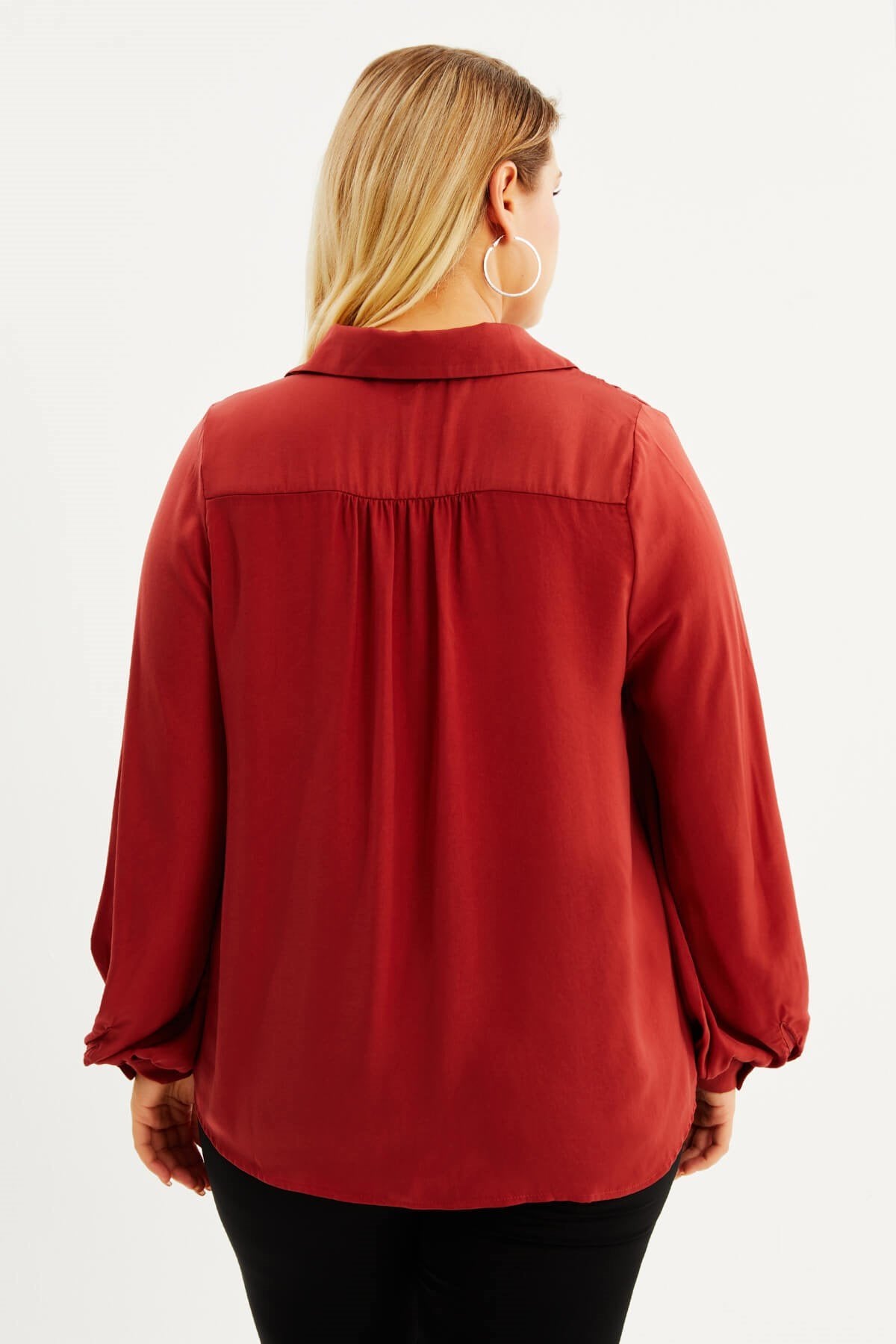 V Yaka Kolları Büzgülü Bluz