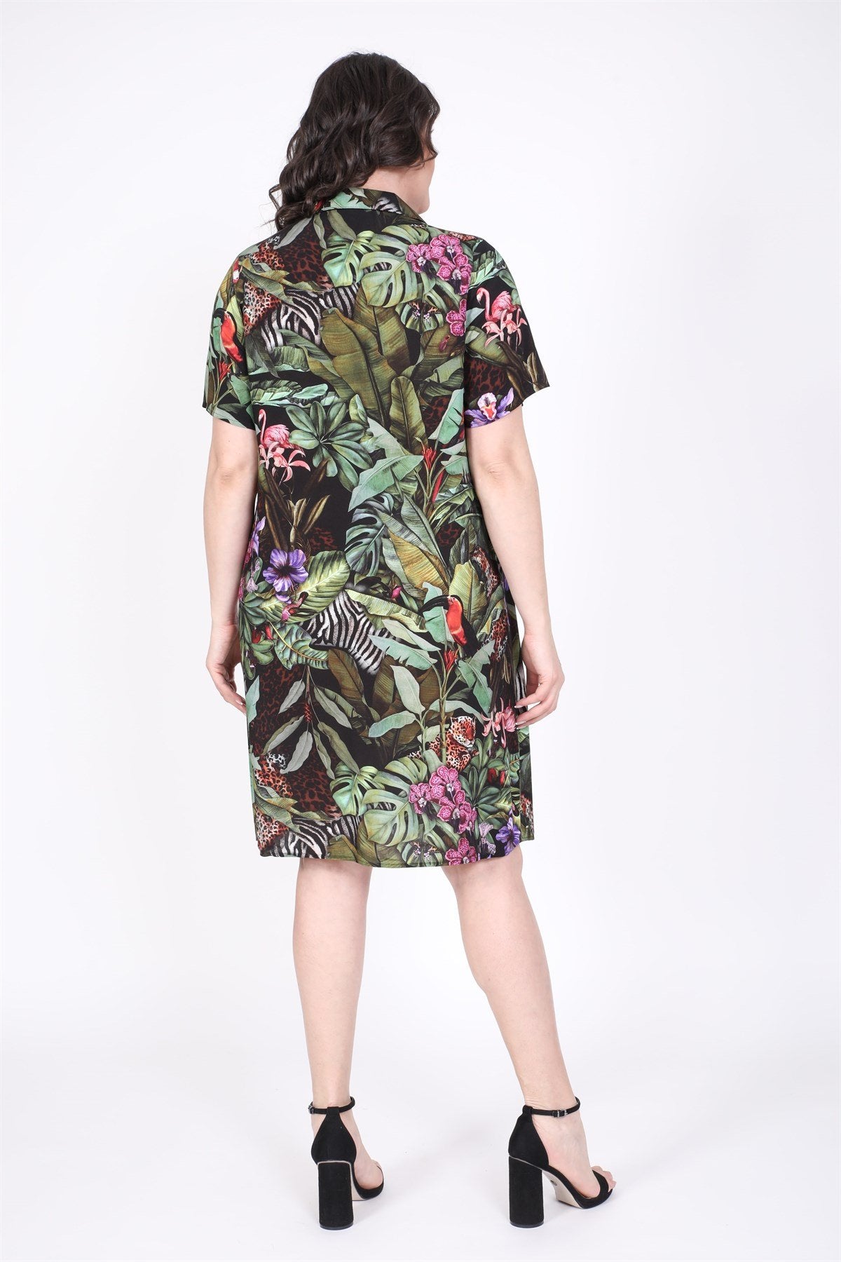 Viskon Kısa Kollu Gömlek Elbise