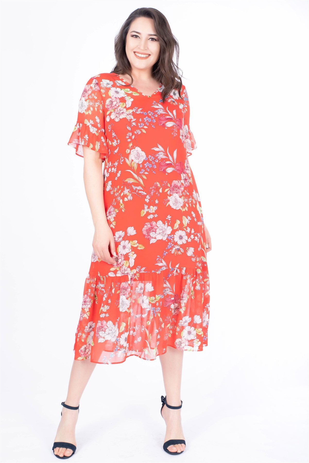 Volanlı Uzun Elbise