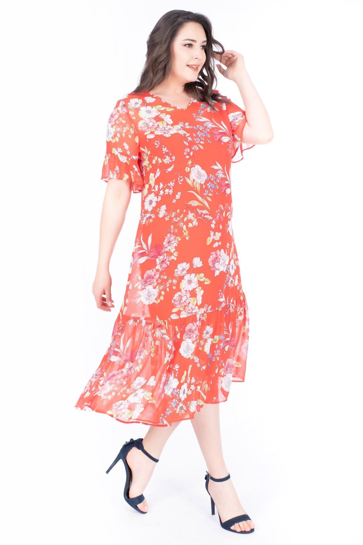 Volanlı Uzun Elbise