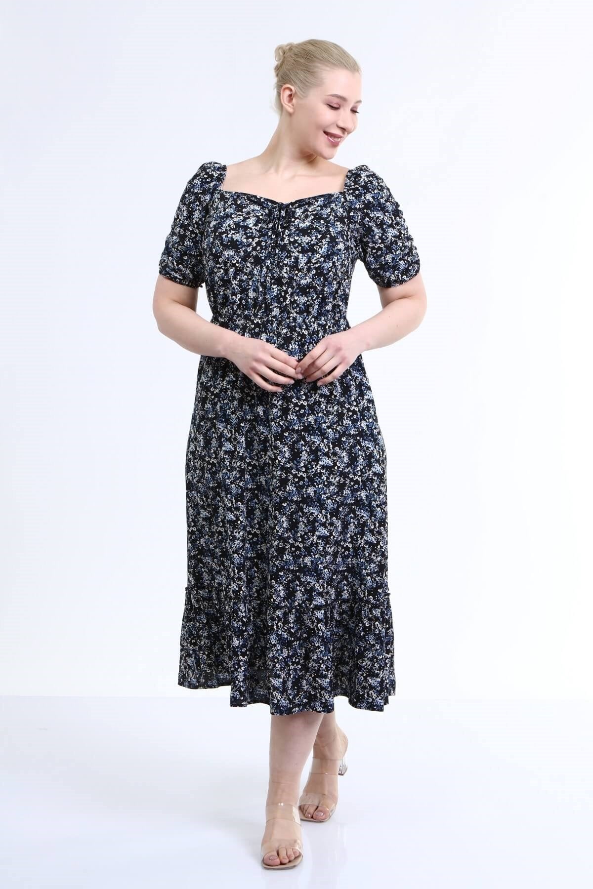 Yaka Detaylı Prenses Kol Elbise